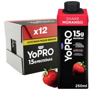 YoPRO Bebida Láctea UHT Morango 15g de Proteínas Líquido Caixinha Tetra Pak 250ml (Pack com 12 un...