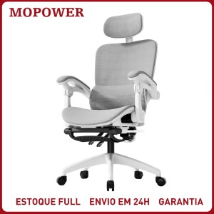 Cadeira Gamer Branca Ergonômica Ajuste 90° a 145°, Apoio de Cabeça e Lombar Ajustável, Malha Resp...