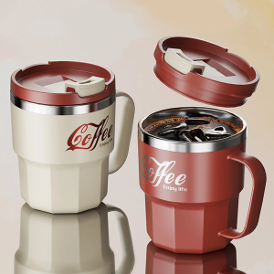 WORTHBUY Caneca de café com tampa e alça 304 aço inoxidável chá leite xícara de café parede dupla...