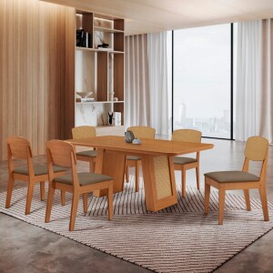Mesa Carolina MDF 180cm 6 Cadeiras Copper em promoção na Shopee