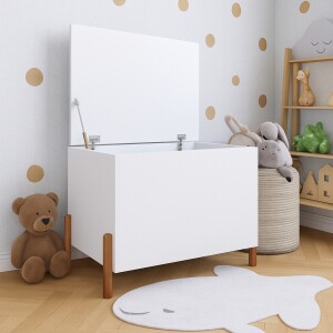 Baú Kids Caixa De Brinquedos Organizadora Branca Com Pés em Madeira Maciça — 40% OFF