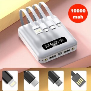 10000mah Carregador Portátil con 4 cables de carga rápida Banco de energía digital LED com ilumin...