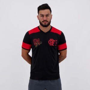 Camiseta Masculina Zico Retro Preto+Vermelho em promoção na Amazon