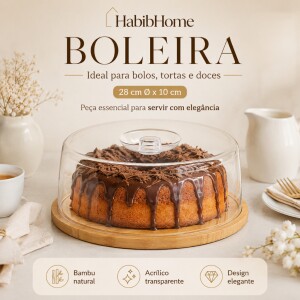 Boleira com Tampa Acrílica e Base de Bambu para Mesa Posta Cozinha Servir Decorar e Organizar por...