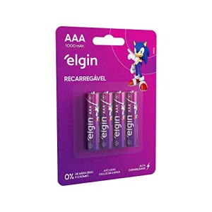 Pilha AAA Recarregável 1000mAh c 4 un. em promoção na Amazon