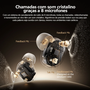 Fones de Ouvido Sem Fio QCY MeloBuds A30 com ANC Adaptativo de 60dB IA para Cenários 8 Microfones...