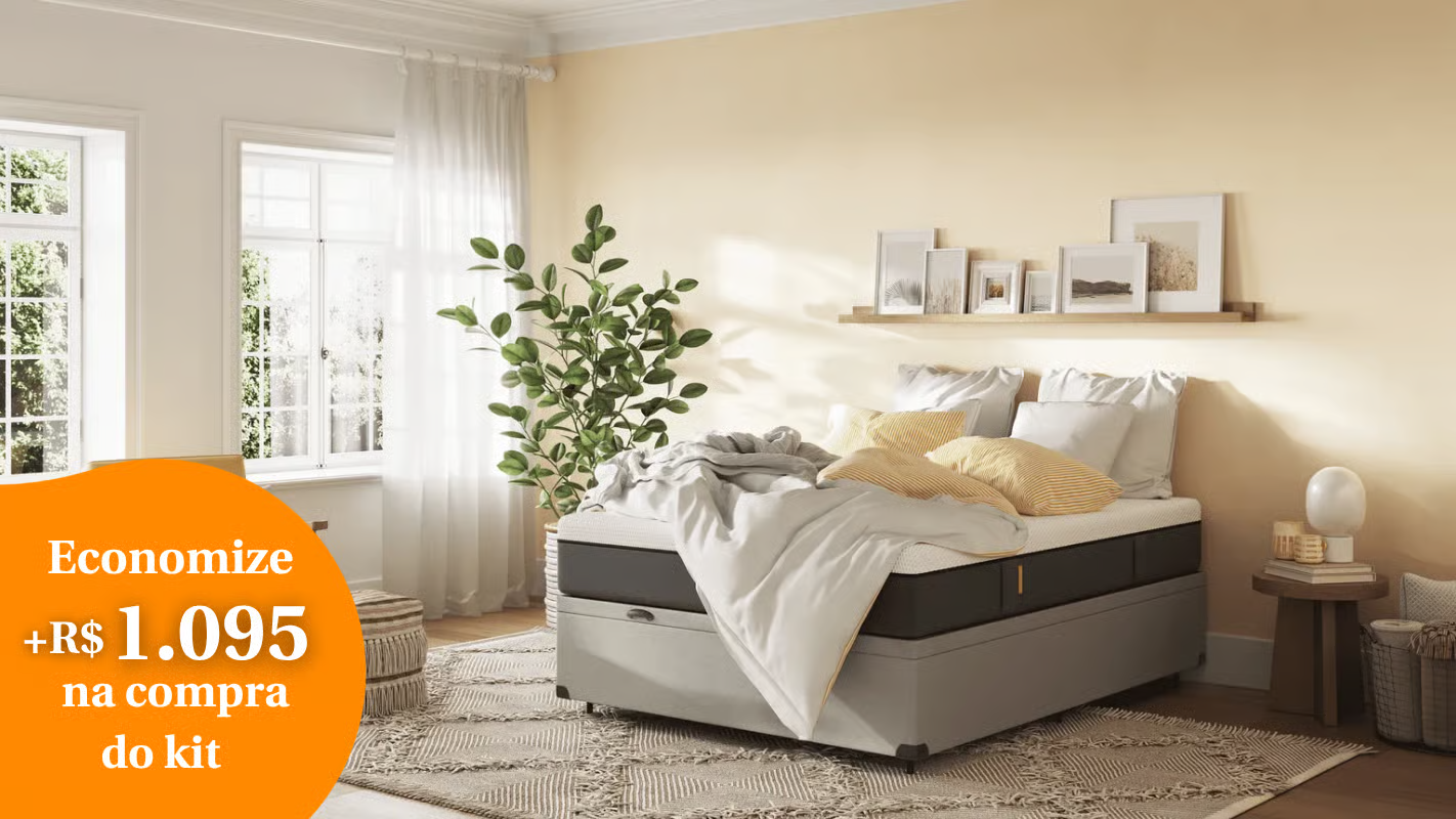 Kit Cama Baú Casal Emma + Colchão Casal Emma Original 138x188 em promoção na Emma