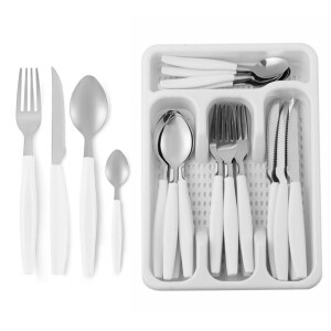 Conjunto 25 Peças Talheres Inox Cabo Plástico Cesto Tamanho P Cozinha Branco Preto Vermelho com 8...