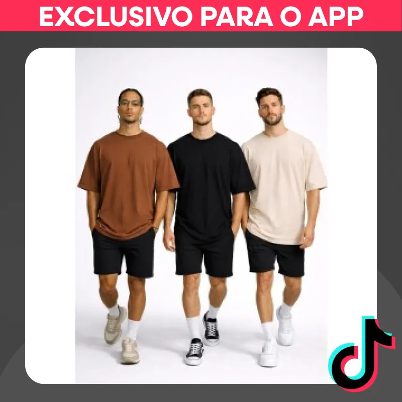 Kit 3 Camisetas Oversized Masculinas Algodão Premium P ao G3. em promoção na TikTok Shop