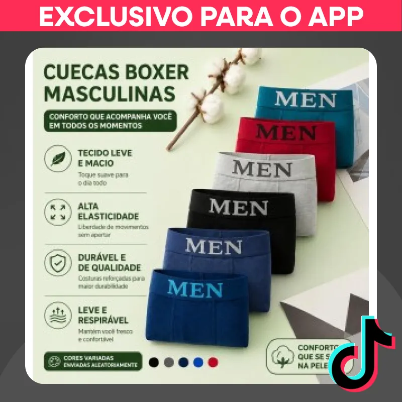 Kit 6 ou 10 Cuecas Boxer Microfibra: Conforto e Alta Elasticidade: de R$ 43,99 por R$ 29,99