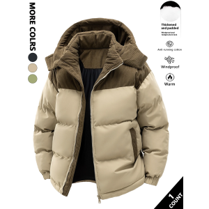 Jaqueta masculina de algodão com capuz espessada e quente no inverno à prova de vento e resistent...