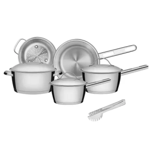 Jogo De Panelas Tramontina Aço Inox Allegra 5 Peças Fundo Triplo + Pegador De Massa em promoção n...