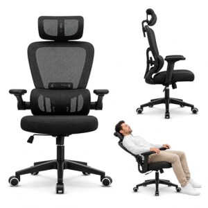 Cadeira De Escritório Presidente Ergonômica Preta Encosto Mesh Reclinável 135 Graus por R$ 256,33