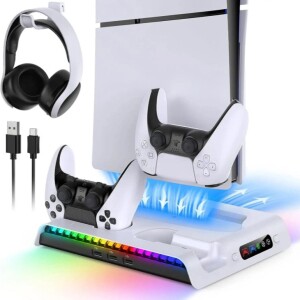 Suporte Base Vertical PS5 Slim Com Led RGB Carregador Fan: de R$ 238,96 por R$ 158,08