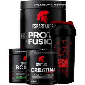Achamos: Kit Whey Protein Fusion + Bcaa + Creatina + Shaker - Espartanos por R$ 79,99