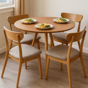 Mesa de Jantar Tampo de Madeira Redondo 70 80 cm Base 3 Pés Palito com 45% de desconto