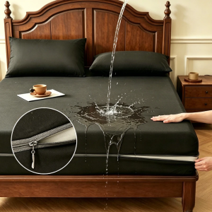 NOVO Protetor de Colchão Nano Impermeável Antiderrapante com Zíper em 6 Lados Capa de Cama Silenc...