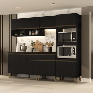 Achamos: Armário de Cozinha Completa Atlanta Studio Preto Touch por R$ 959,99