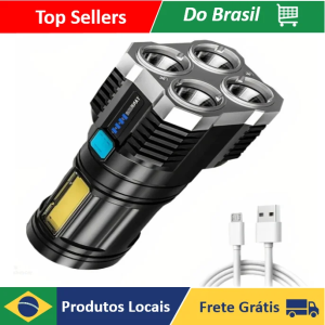 NEVERDIE STORE - Lanterna Led Prova Dágua 4 Núcleos Potente Usb Recarregável ENVIO RAPIDO PARA TO...