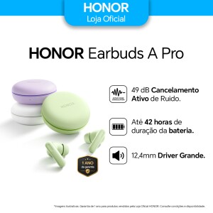Fone De Ouvido Bluetooth Sem Fio Honor Earbuds A Pro Macaron Cancelamento De Ruído ANC Bateria 42...