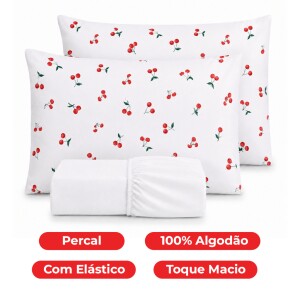 Kit Lençol Fronha Estampada 100% Algodão Percal Cama Casal Queen Solteiro Com Elástico com 35% de...