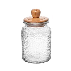 WOLFF - Porta Mantimento de Vidro Martelado com Tampa de Bambu 1L — 29% OFF