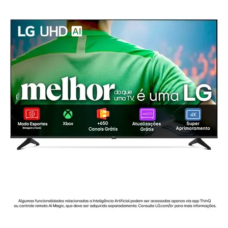 Smart TV LG UHD AI UA75 50 polegadas HDR10 Pro Processador α7 AI Ger8 webOS 25 em promoção na Mer...