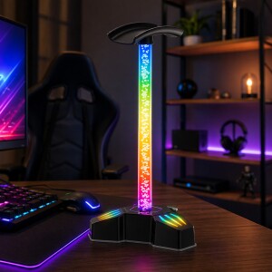 Suporte Headphone Gamer com Iluminação LED Efeito Respiração Organizador de Mesa Plug and Play LE...