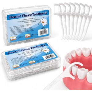 Fio Dental com Haste 2 em 1 Kit com 100 Unidades para Limpeza Bucal Profunda - Ideal para Viagens...