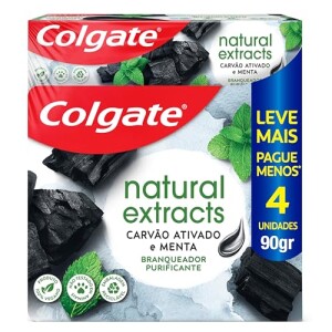 Colgate Creme Dental Clareador Natural Extracts Carvão Ativado 4x90g | Kit 4 Unidades, Clareament...