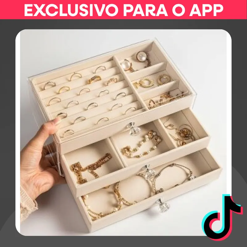 Porta Joia Organizador Acrílico Luxo com 3 Camadas - Brinco Anel Colar Pulseira Unid... em promoç...