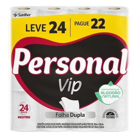 Papel Higiênico Folha Dupla 30m L24p22 Personal por R$ 38,00