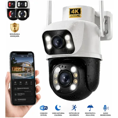 Câmera de Segurança Wi-Fi iCSee/Yoosee A28B 4K Dupla Lente Visão Noturna Colorida Full Hd Externa...