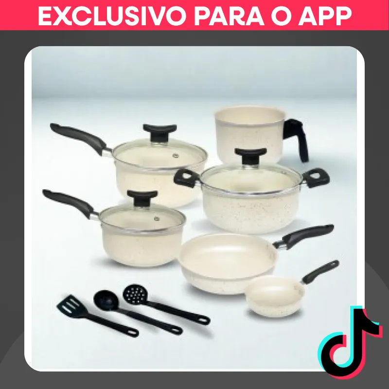 Jogo de Panelas Elegance 9 Peças Teflon Antiaderente Tampa Vidro em promoção na TikTok Shop