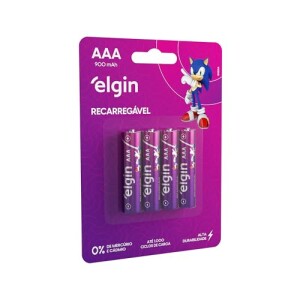 Pilha recarregável AAA 900mAh Elgin 4 unidades — 62% OFF