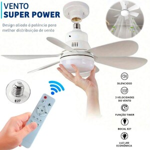Ventilador De Teto Wind Light Silencioso 3 Velocidades Controle Remoto Lâmpada Led Silenciosa 6 P...
