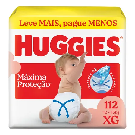 Huggies Fralda Descartável Máxima Proteção XG - 112 Un por R$ 197,00