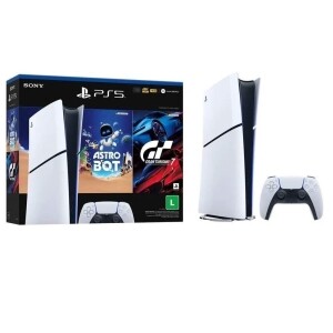 Achamos: Console Playstation 5 Sony Slim Digital 825Gb com Jogos Astro Bot e Gran Turismo 7 por R...