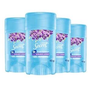 Secret Kit Desodorante em Gel Invisível Antitranspirante Lavanda com 4 Unidades 45g por R$ 60,21