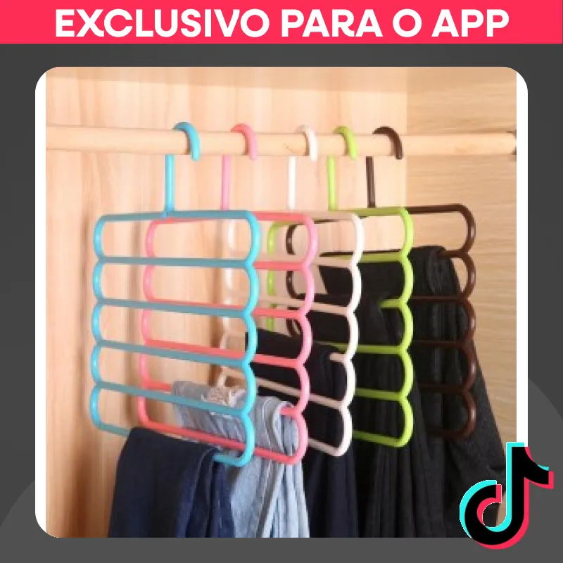 KIT 10 Cabides Multifuncional Para Roupas c 5 Camadas - Cor Aleatória — 74% OFF