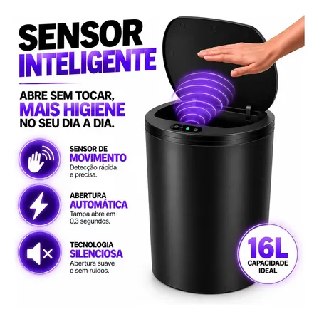 Achamos: Lixeira Inteligente Automática Redonda Recarregável USB‐C Sensor para Cozinha Banheiro E...