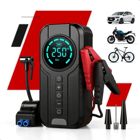 Auxiliar de Partida Carregador Bateria Com Compressor de Ar Emergência Portátil Veicular Floots A...