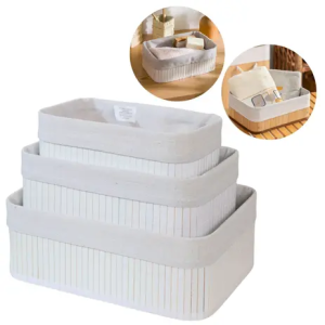 Kit 3 Cestos Organizadores de Bambu Multiuso com Forro - KONTUZ em promoção na Magazine Luiza