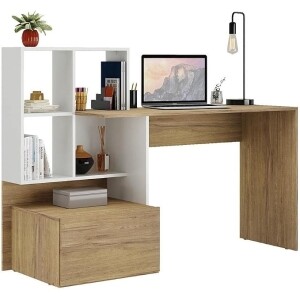 Mesa Escrivaninha Atlantis Multimóveis Branca/Rustic com Espaço para PC – Perfeita para Escritóri...