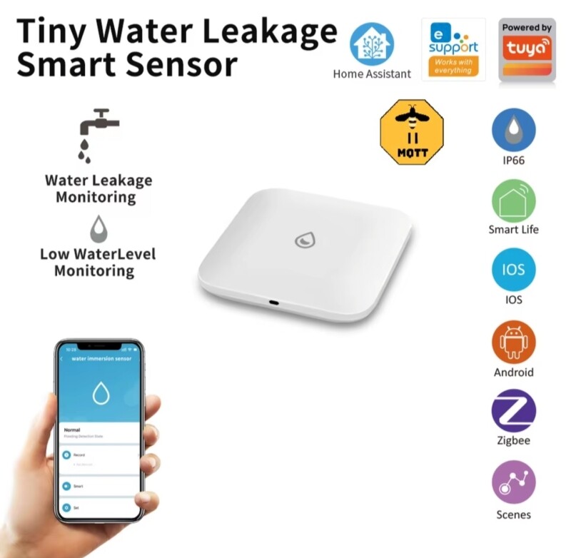 Sensor Inteligente de Vazamento de Água Pequeno ZigBee Detector de Vazamento Inteligente com Alar...