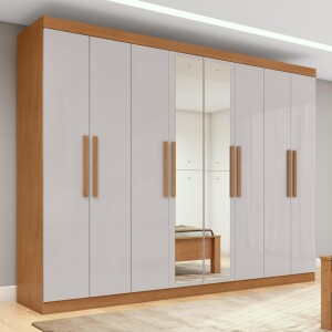 Guarda-roupa Casal Easy Slim 8 Portas Com Espelho Amendoa CleanOff White com 32% de desconto