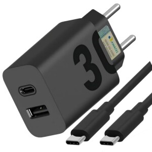 Achamos: Carregador Turbo 30W Porta Dupla (USB-A + USB-C) + Cabo Ultra Rápido de 1M Premium Compa...