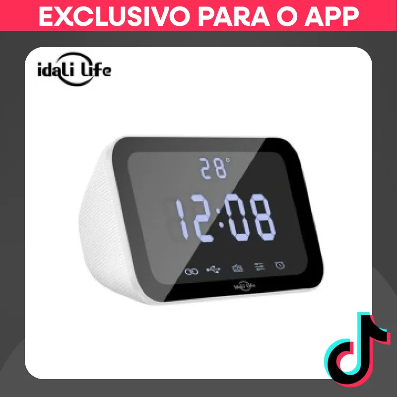 Caixa de Som Bluetooth IDALI LIFE 15W Relógio Digital Despertador LED Temperatura USB: de R$ 96,9...