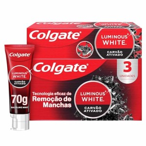 Colgate Luminous White Carvão Ativado Creme Dental Clareador 3x70g — 48% OFF