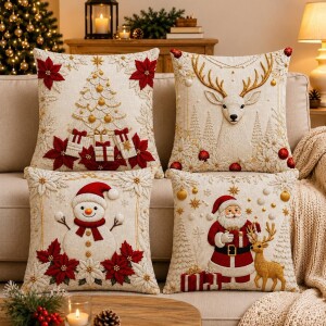 Achamos: kit Feliz Natal 4 peças capa de almofadas para decoração Natalina por R$ 9,90